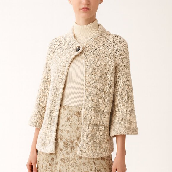 BCBGMaxAzria Vintage Cream Knit Cardigan Vintage Grandma Core Chunky Sweater L - Picture 2 of 6